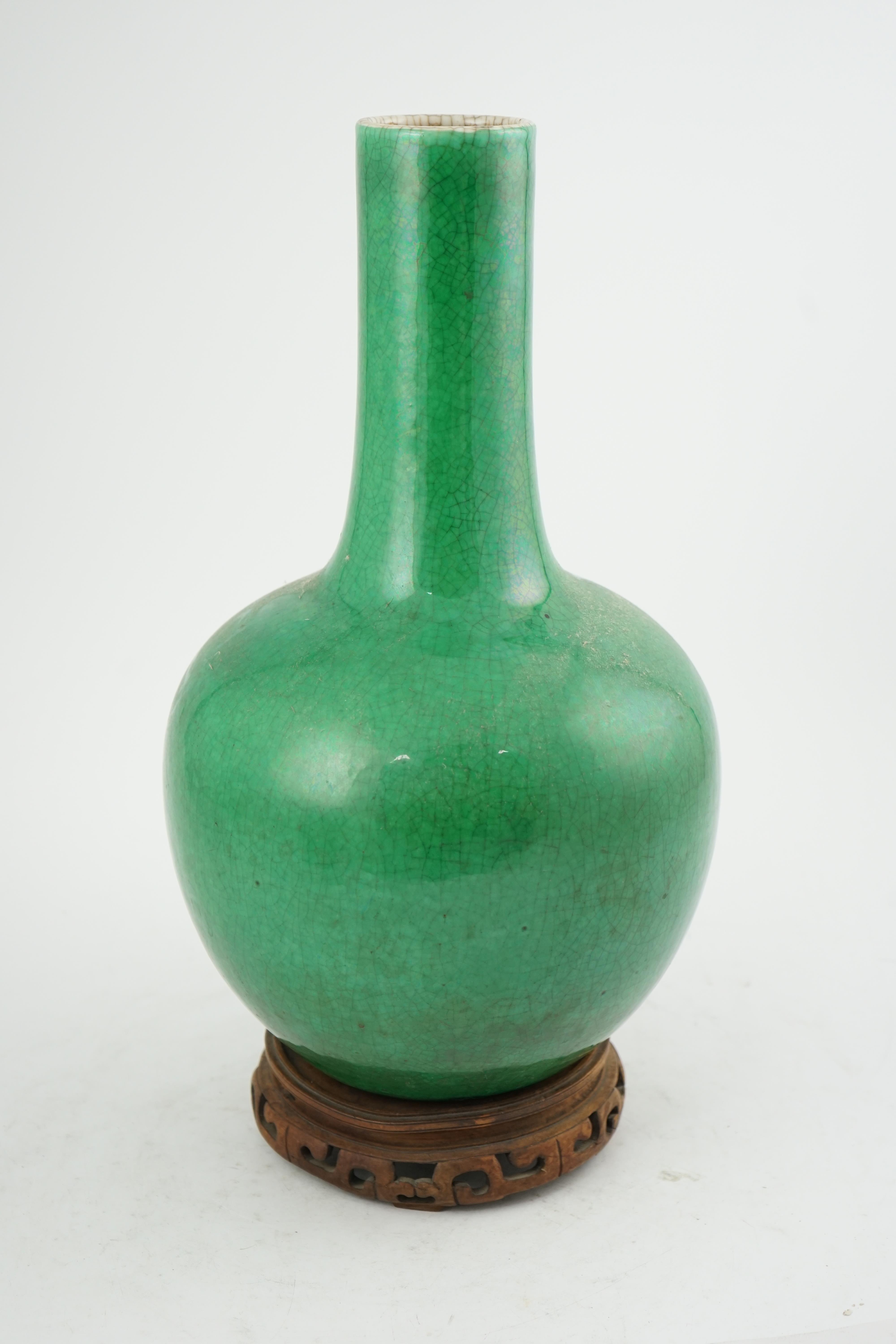 A Chinese green crackle glazed bottle vase, 19th century